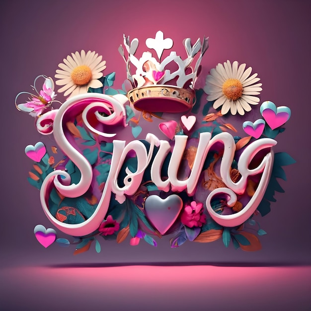 Photo 3d spring text with spring themes