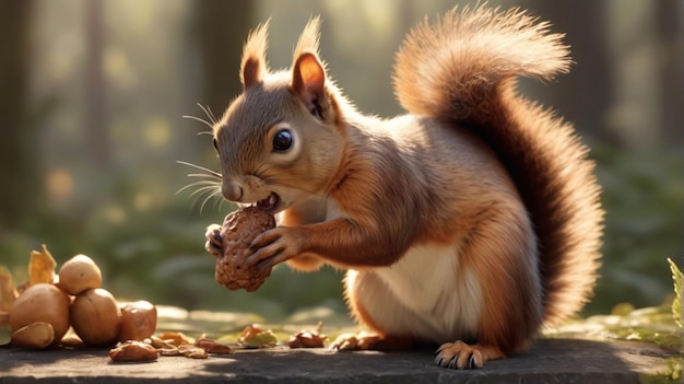 3D Squirrel Eating Realistic Photograph