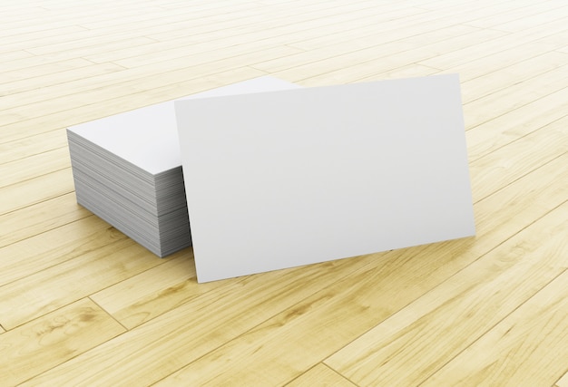 3d Stack of blank business cards on wooden table