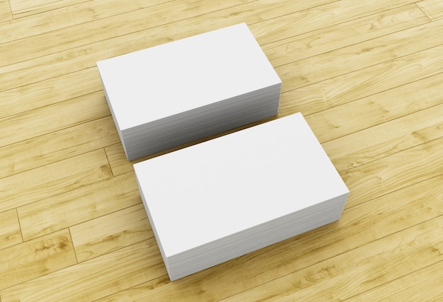 3d Stack of blank business cards on wooden table