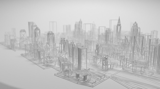 3D-stadspanorama geïsoleerd op een witte achtergrond 3D-rendering