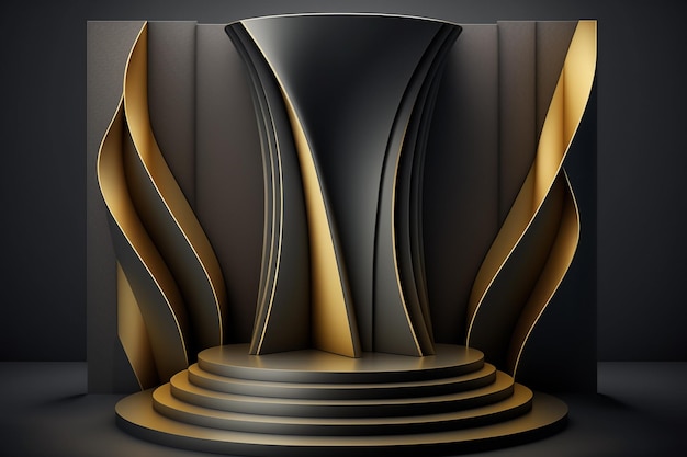 A 3d stage with a gold and silver podium.