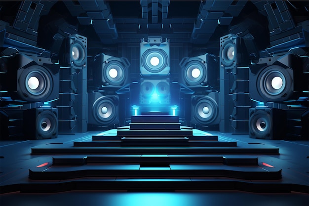 A 3d stage with a set of speakers on it