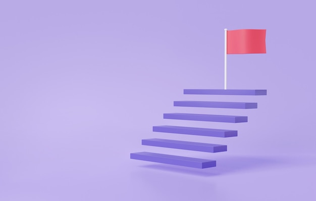 Photo 3d staircase strategy step by step growth of business red flag target successful concept achievement performance champion minimal cartoon on pastel background 3d rendering illustration