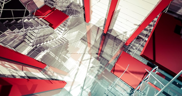 3d Stairs. Modern industrial interior, stairs, clean space in industry building