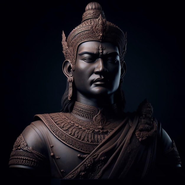 クメール帝国の王の ⁇ 像の3dコンセプトが暗い黒い背景にイラスト