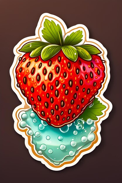 3d sticker gedetailleerde illustratie afdrukken een heldere heldere schattige aardbeien splash van fan gegenereerd door ai