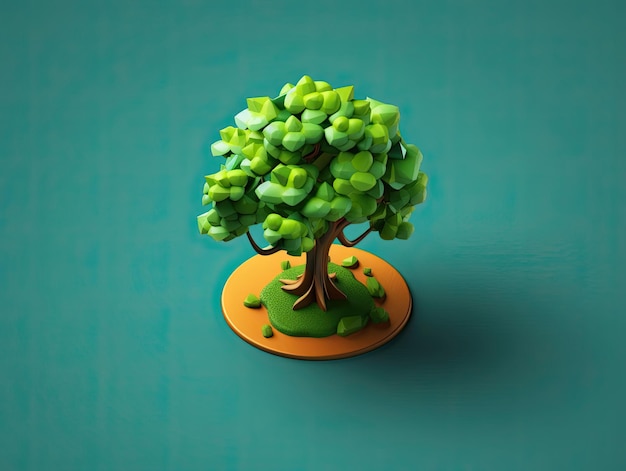 3D-stijl boom natuur groen app pictogram geïsoleerd op kleurrijke achtergrond Generatieve AI