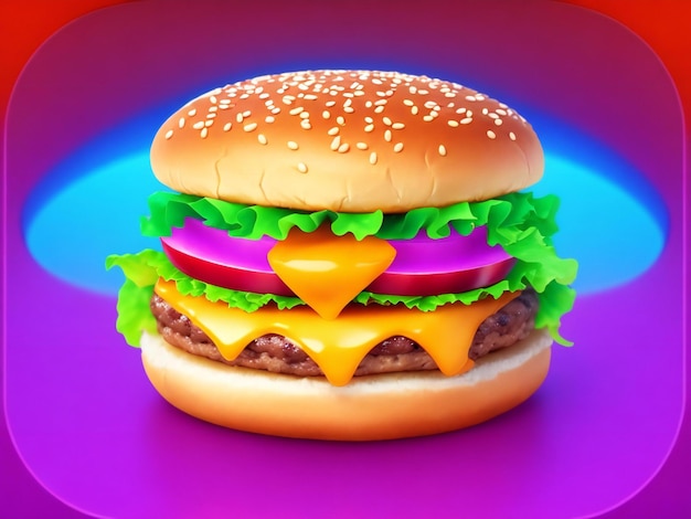 3D-stijl burger app-pictogram geïsoleerd op kleurrijke achtergrond ai gegenereerd