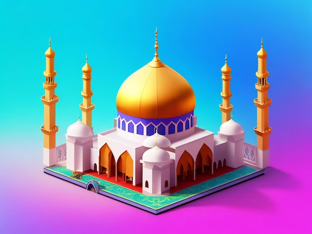 3d-stijl moskee moslim islam app icoon geïsoleerd op kleurrijke achtergrond ai gegenereerd