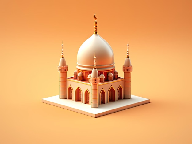 3D-stijl moskee moslim islam app pictogram geïsoleerd op kleurrijke achtergrond Generatieve AI