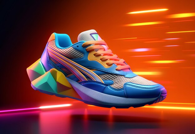 3D-stijl van kleurrijke Neon Futuristic Metaverse Fashion Sneaker Shoes Product