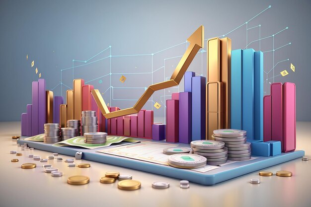 3d stock trading graph in market on background sell and buy money cash and exchange with finance business concept earning investment 3d bank trading vector icon for investment render illustration