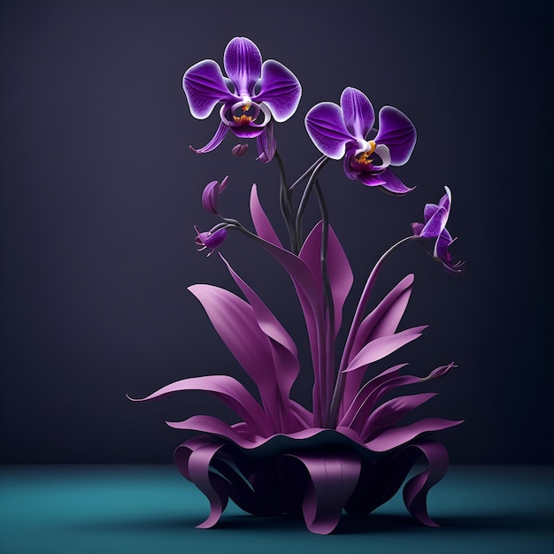 3D-stoel gemaakt van orchidee op een vlakke lichte vloer gemaakt met generatieve AI-technologie