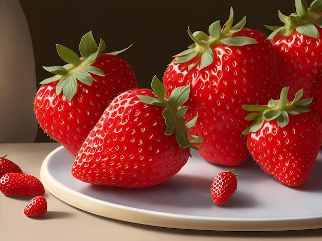 3D strawberries on the table in a plate