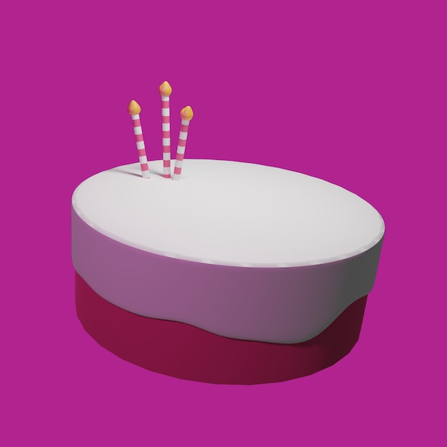 3d strawberry birthday cake with candle in pink background