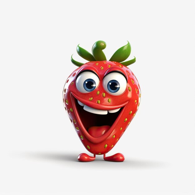 Foto 3d strawberry cartoon eenvoudige witte achtergrond heldere kleur