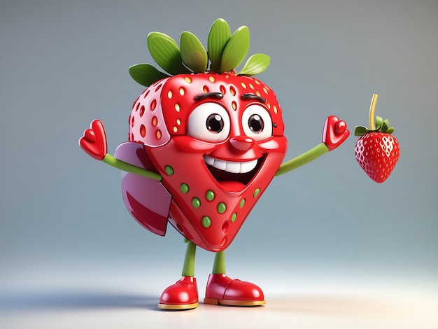 3D 딸기 쾌활한 만화 캐릭터 Generative AI
