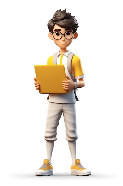 3D student is using laptop exam review character