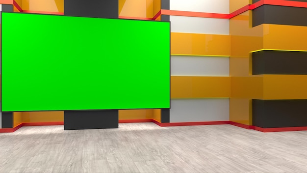 3d studio news with green screen 3d rendering