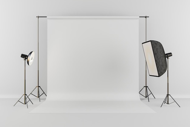 Photo 3d studio setup with white background