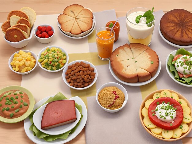 3D Style Arrange some food on a plate on the table