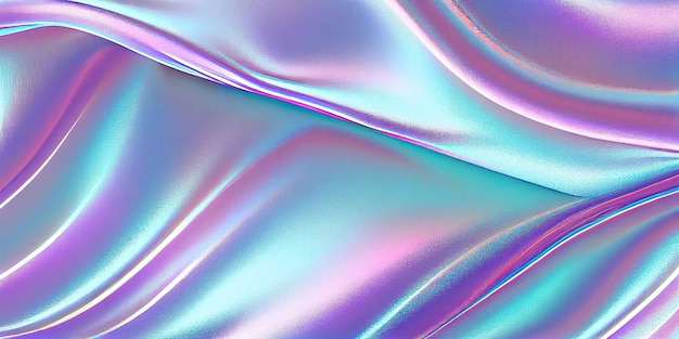 3D style beautiful folds of foil with gradient iridescent pink blue color Liquid metal texture