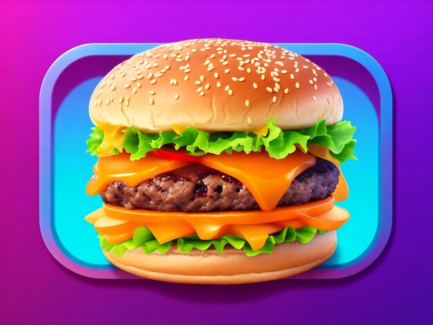 3d style burger app icon isolated on colorful background ai generated