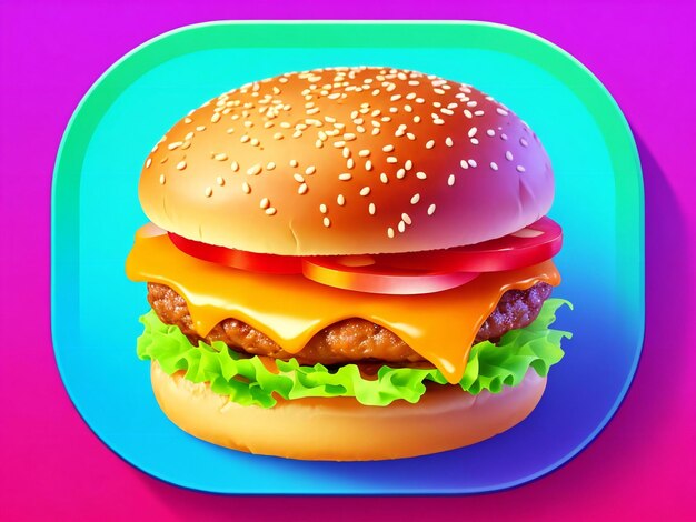 3d style burger app icon isolated on colorful background ai generated