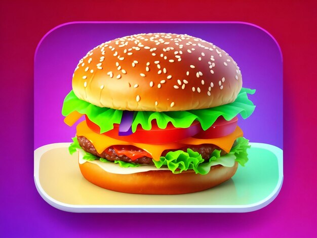 3d style burger app icon isolated on colorful background ai generated