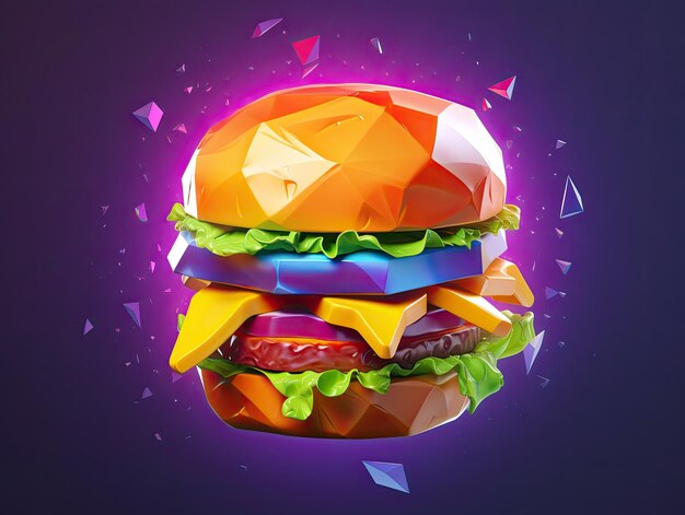 3d style Burger app icon isolated on colorful background Generative AI