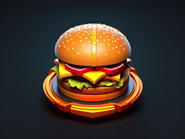 3d style Burger app icon isolated on colorful background Generative AI