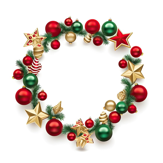 Foto 3d style christmas wreath of decorations on white background generative ai content