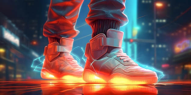 Foto lo stile 3d del colorato neon futuristico metaverse fashion sneaker shoes product