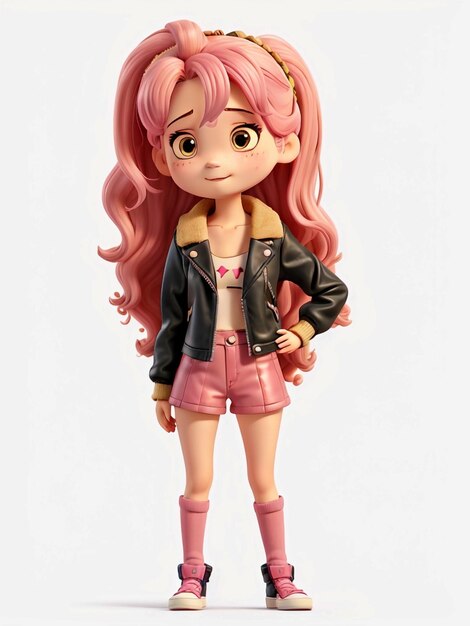 3D style cute pink hair barbie doll