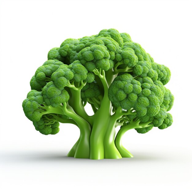 3D style design of green broccoli in white isolated background