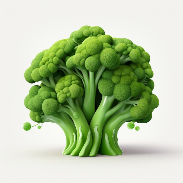 3D style design of green broccoli in white isolated background
