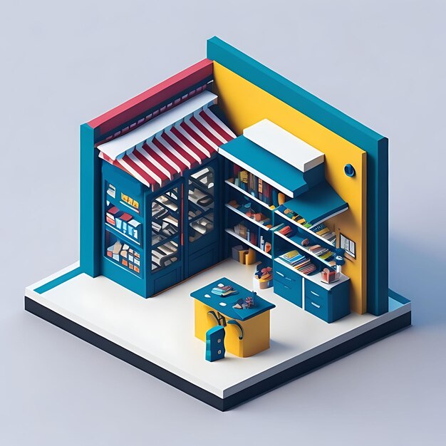 3d style of isometric illustration of shop generative ai