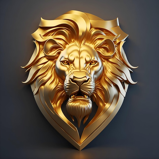 3d style of Lion Head Logo with Gold chrome effect