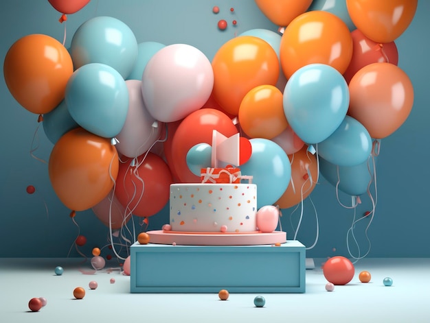 3d style minimalistic Birthday party celebration composition