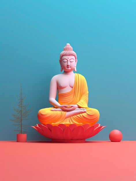 Foto figura di buddha minimalista in stile 3d con composizione di decorazioni