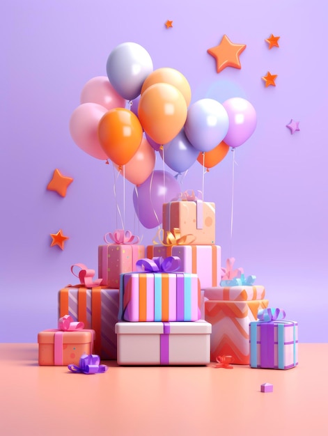 3d style minimalistic cute Birthday celebration composition