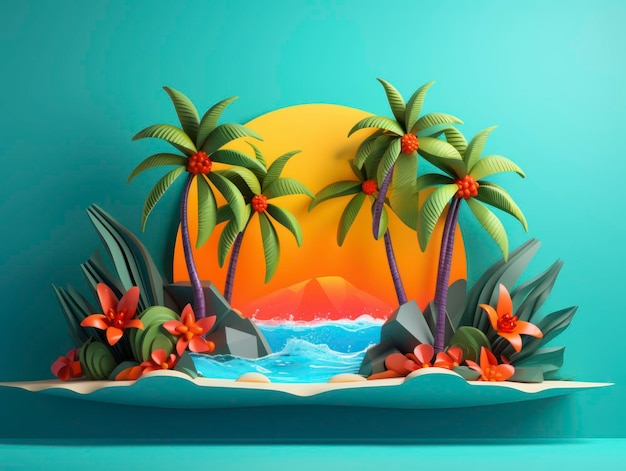 3d style minimalistic Hawaian composition