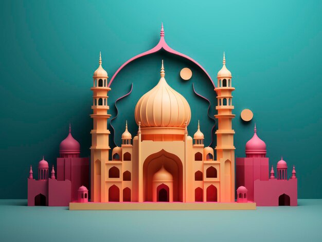 3d style minimalistic Ramadan celebration composition