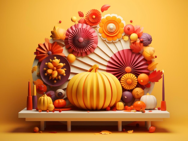 3d style minimalistic Thanksgiving celebration composition