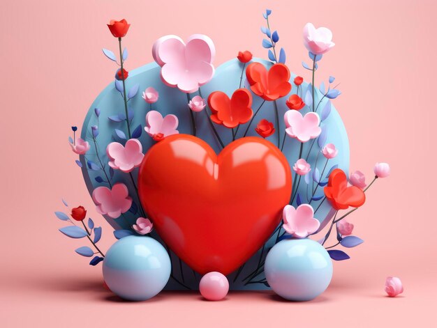 3d style minimalistic Valentines Day season composition