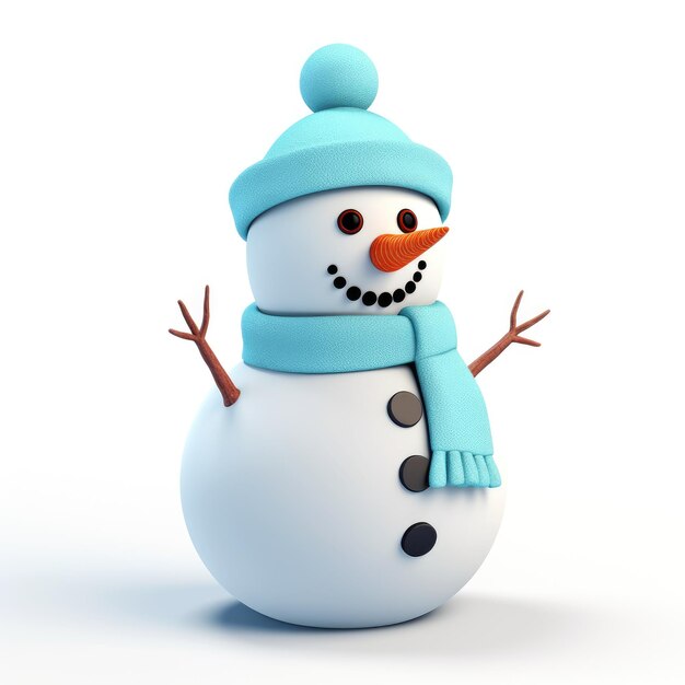 Photo 3d style snowman on white background generative ai content