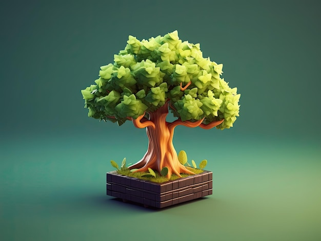 3d style tree nature green app icon isolated on colorful background Generative AI