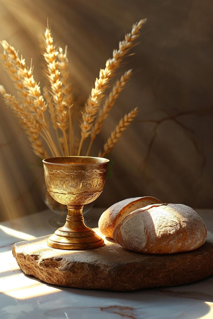 Photo a 3d stylized depiction of a chalice and bread