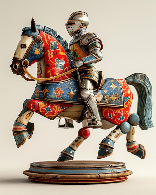 3D スタイライズされた騎士のキャラクターがおもちゃの馬に乗って戦っている
